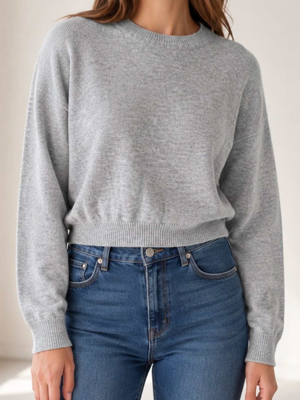Joie Gray Wool Blend Cropped Crewneck Sweater Size Large